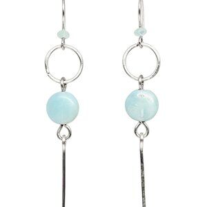Handmade Blue Amazonite Gemstone Silver Hoop Dangle Boho Earring
